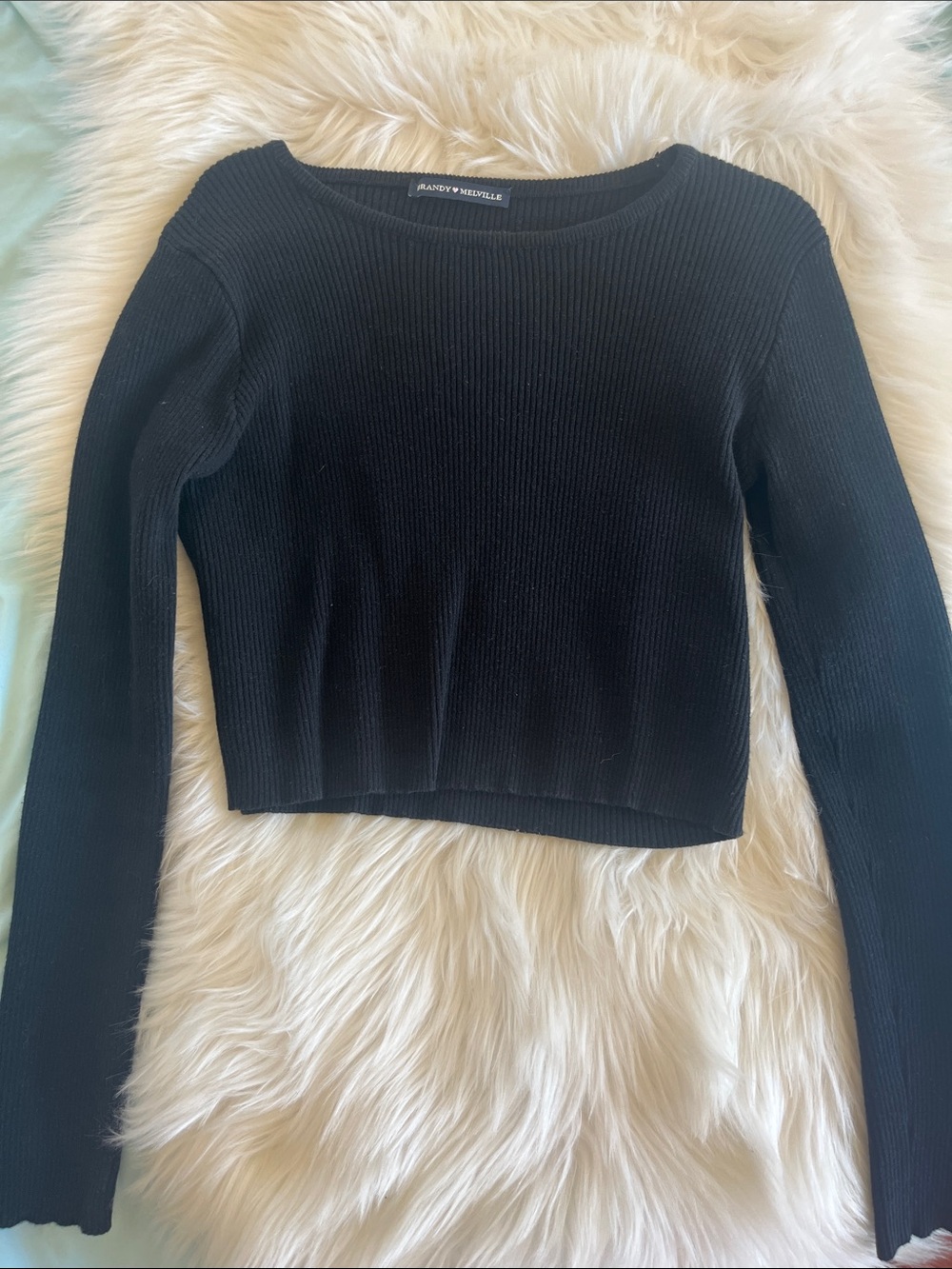 Brandy 🩷 Melville Black Ribbed Long-Sleeve Crop Top